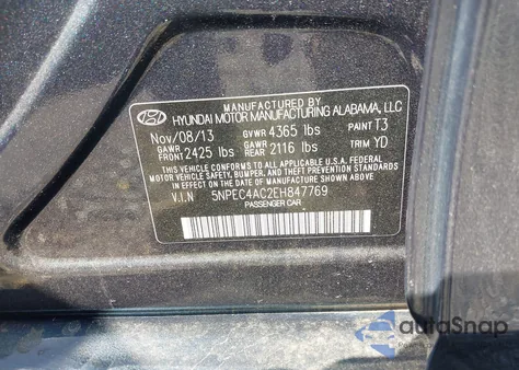 2014 Hyundai Sonata Limited z USA, uszkodzony, nr VIN 5NPEC4AC2EH847769